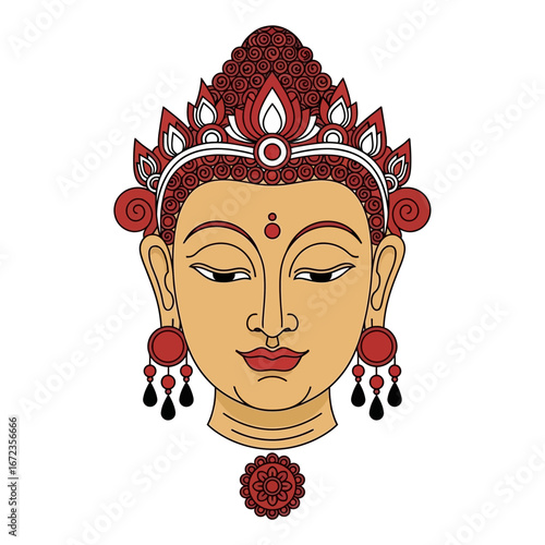 Traditional Buddha face vector illustration for spiritual and meditation design.