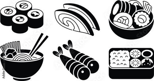 Assortment of delicious japanese food items including sushi ramen tempura and bento box