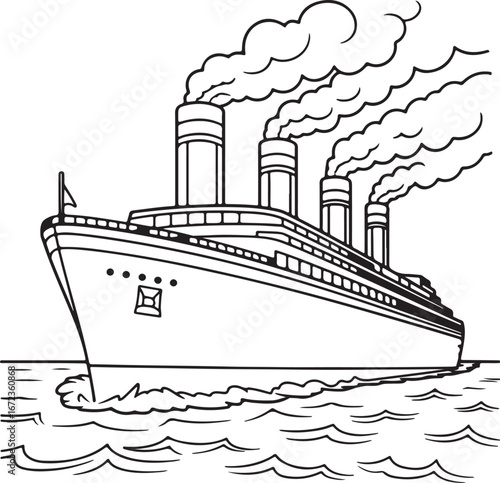 Vector illustration of a cruise ship sailing on the ocean waves, ready for a nautical vacation