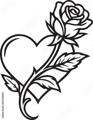 Eternal Emblem: The elegant symbiosis of a blossoming rose and a heart, a timeless emblem of affection, passion, and enduring love.