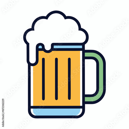 Stylized icon of a frothy beer mug with a green handle