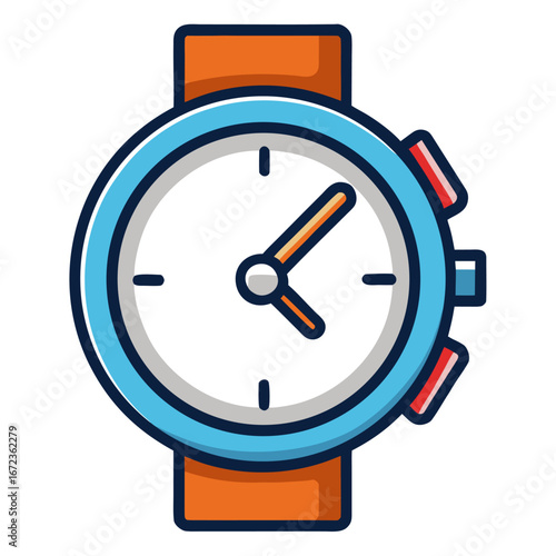 Modern wristwatch icon with blue bezel and orange strap