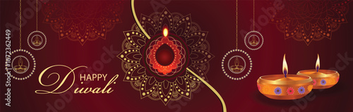  Diwali abstract greeting card flat design template with festive Diya