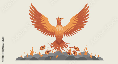 Phoenix Ascending from Flames in Ashes