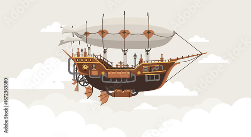 Airship Flying Through Clouds