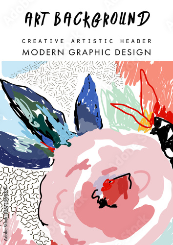 A creative artistic header featuring a vibrant floral arrangement with abstract accents, suitable for modern graphic design projects and creating engaging visual content.