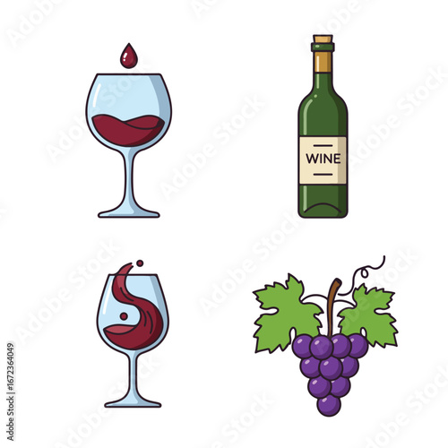 Wine Bottle, Grapes, Glass of Red Wine Still Life Composition