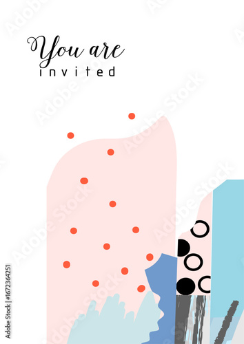 An eye-catching invitation image with abstract designs and cheerful colors, inviting guests to an event, highlighting excitement and celebration with modern artistry.