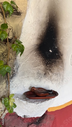 Traditional Roman Oil Lamp Detail: Ancient Terracotta Lucerna with Soot Stain on White Wall in a Reconstructed Historical Villa - Authentic Daily Life Lighting