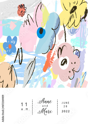 A lively and colorful poster featuring bold floral illustrations, perfect for promoting a joyful event or celebration with a creative and artistic flair.