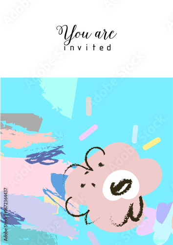 Delightful invitation design with playful flowers and bright colors, perfect for inviting guests to a joyful celebration or special occasion event.
