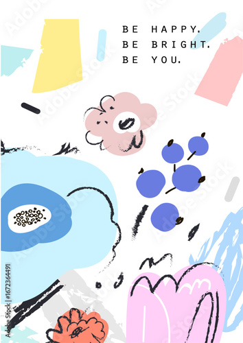 Bright floral artwork infused with cheerful colors and lively designs, inspiring positivity and creativity, ideal for decorating a creative workspace.