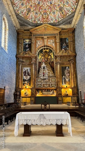 Grand Church Interior with Ornate Baroque Altarpiece and Frescoed Ceiling: Majestic Sacred Architecture and Religious Art Heritage in a Historic European Cathedral