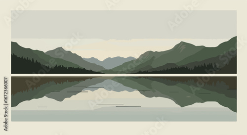 Reflecting Mountains on Water Surface in Nature