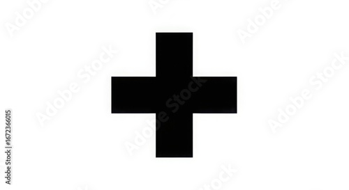Bold black plus symbol on a clean simple geometric shape design element for medical and mathematics concepts