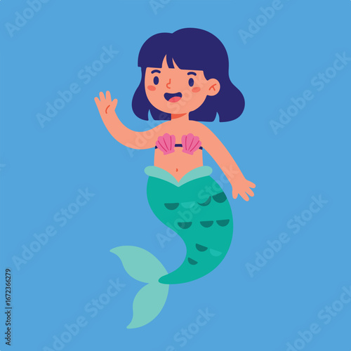Mermaid waving cheerfully in the ocean