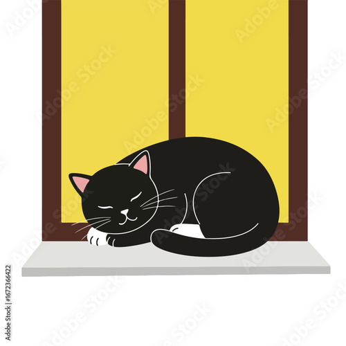 , keywords and category for the image

 Cat Sleeping Peacefully on the Windowsill in the Sunlight