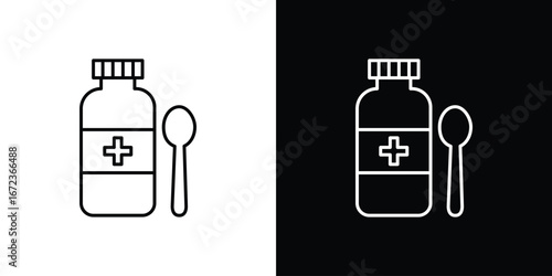 Syrup medicine bottle icon in editable stroke. EPS 10 vector illustration.