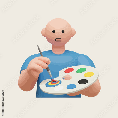 Person holding paintbrush and palette with colorful paints.