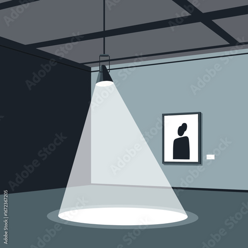 Illuminated artwork in a dimly lit gallery space.