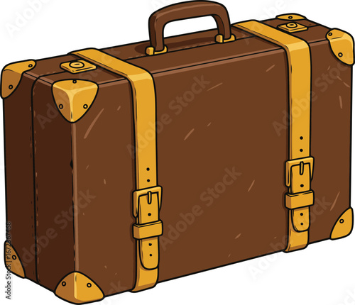 Vintage leather suitcase with straps and buckles old travel luggage vector