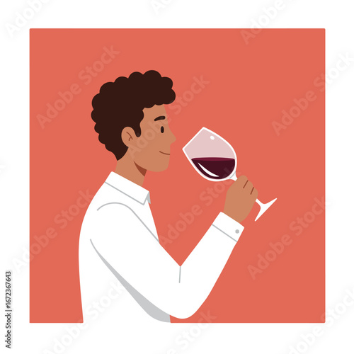 Man Smelling Red Wine, Indoors