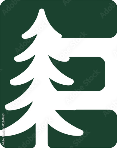 Evergreen tree logo concept inside a stylized letter e shape for nature and eco businesses