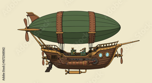 Fantasy Airship Flying in Sky