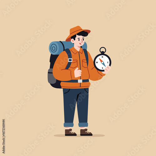 Hiker Inspecting Compass for Direction in Nature