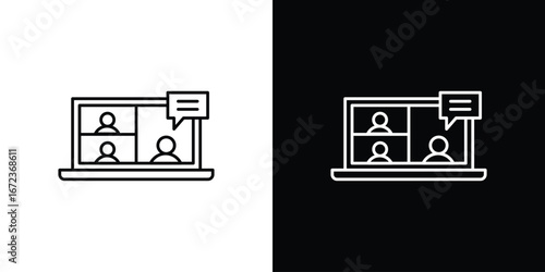 Online meeting icon in editable stroke. EPS 10 vector illustration.