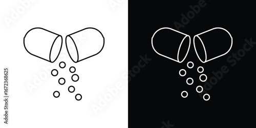 Open Capsule Pill icon in editable stroke. EPS 10 vector illustration.