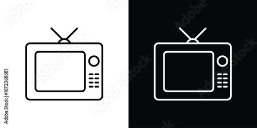 Old television icon in editable stroke. EPS 10 vector illustration.