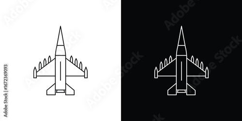 Military aircraft icon in editable stroke. EPS 10 vector illustration.