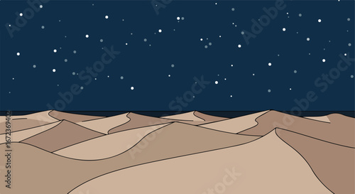 Viewing Stars over Dunes at Night in Desert Landscape