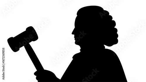 Silhouette of a judge in wig holding a gavel representing law justice and legal proceedings in a courtroom scene