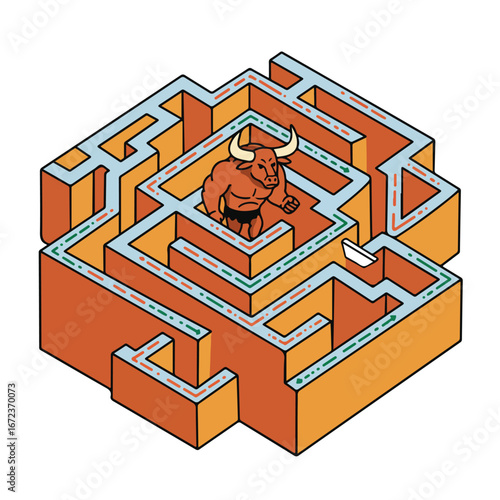 Bull escaping through paths within geometric maze structure complex task