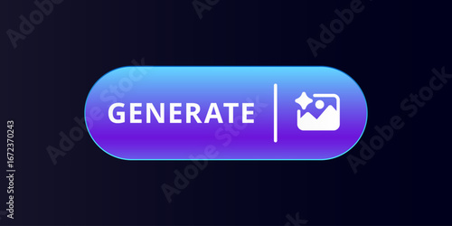 A shiny blue button with the word generate and a small magic wand icon designed on its surface.