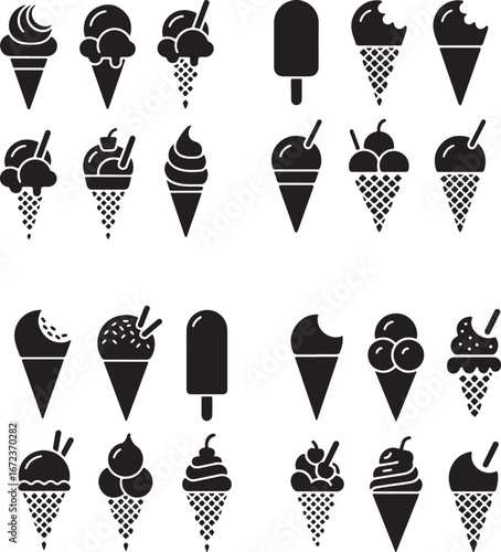A vector illustration set of sweet and delicious ice cream cones with various flavors perfect for a summer dessert design