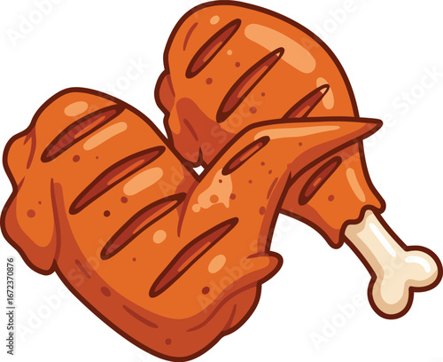 Juicy grilled chicken wings and drumstick delicious bbq food illustration vector