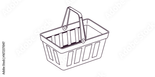 vector icon of an empty plastic shopping basket for market, store, or e-commerce, A simple vector set of picnic basket icons design, Plastic Shopping Basket With Black Handles In Isometric 3D Style.
