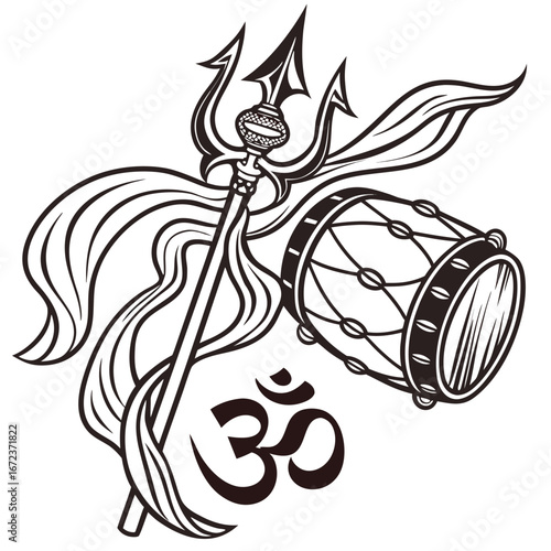 Trishul  damru tattoo design.