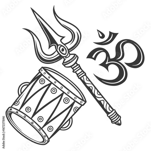 Trishul  damru tattoo design.