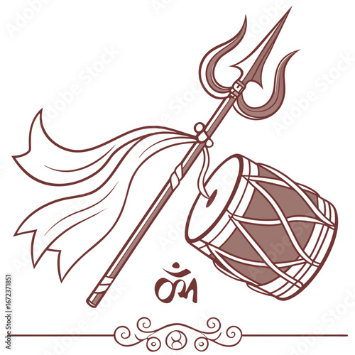 Trishul  damru tattoo design.