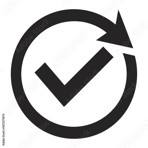 Circular check mark with refresh arrow icon
