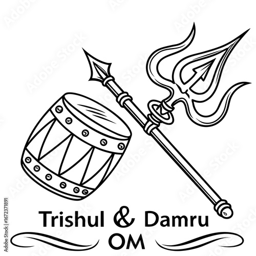 Trishul  damru tattoo design.