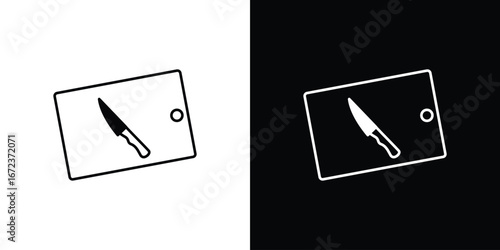 Cutting board with knife pack. vector glyph flat icons