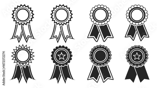 Collection of eight award ribbons and rosettes