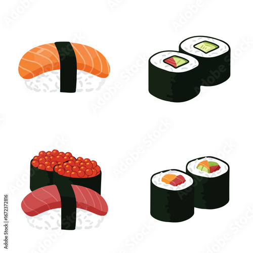 Assorted Sushi Rolls Displayed on Isolated Background