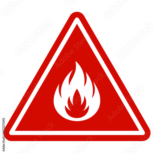 Red triangle warning sign with white fire symbol