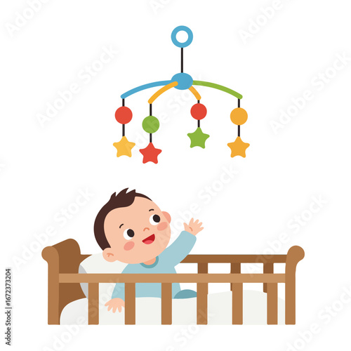 Baby Reaching Toy Mobile in Crib